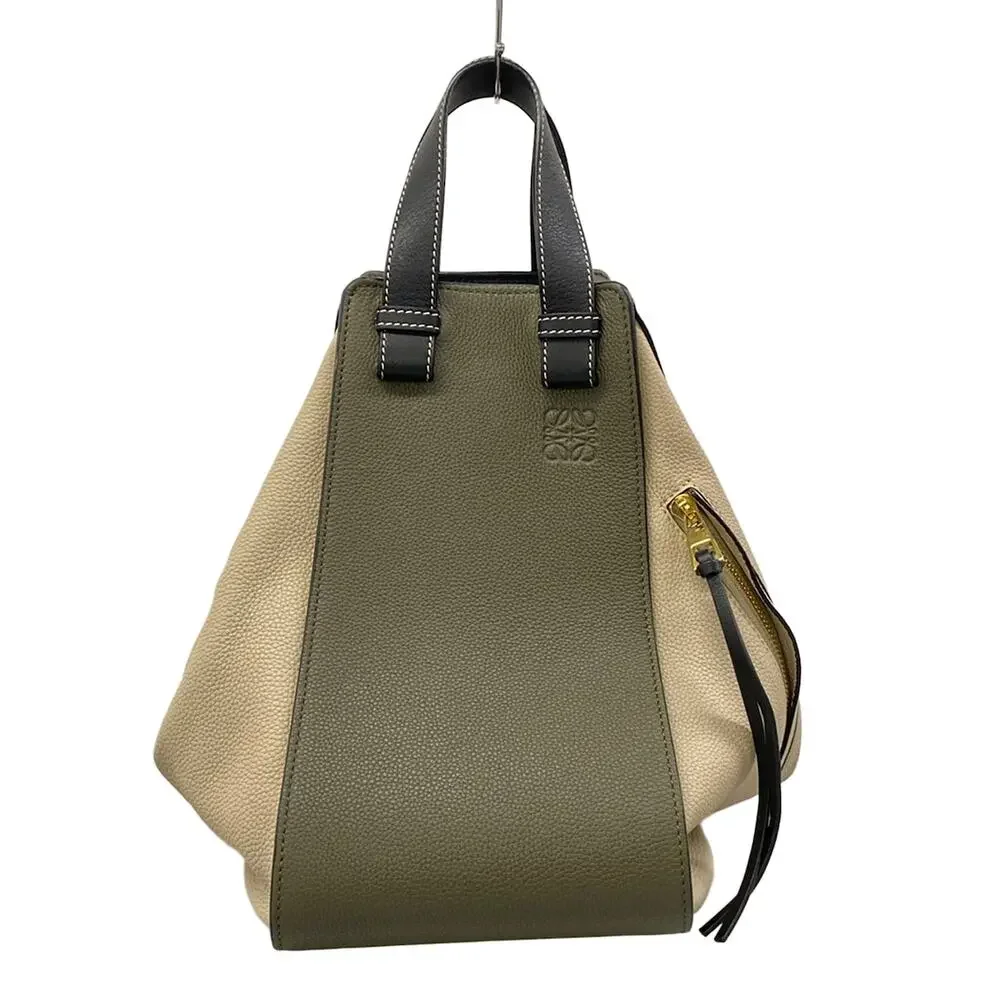 Loewe Hammock Medium Handbag 387.12RT38 Khaki Cream Black Soft grained calf